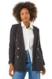 Roman Originals Double Breasted Collar & Revere Jacket for Women UK - Ladies Everyday Holiday Spring Summer Comfy Soft Evening Vacation Work Party - Black - Size 18