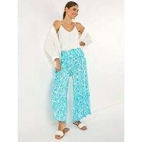 Roman Tile Tiered Palazzo Trouser for Women UK - Ladies Spring Everyday Summer Holiday Elasticated Waist Comfy Wide Leg Soft Lightweight Cool Bottoms Hippie Vacation Pants - Turqouise - Size M