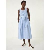 Roman Originals Pinstripe Belted Midi Dress for Women UK - Ladies Everyday Holiday Spring Summer Round Neckline Comfy Soft Evening Vacation Work Party - Light Blue - Size 14