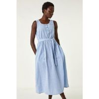 Roman Pinstripe Belted Midi Dress 20 female