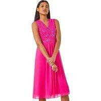Roman Embellished Beaded V-Neck Dress 14 female