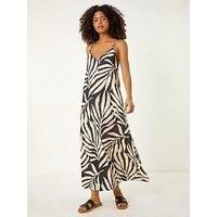 Dusk Black Mono Leaf Print Maxi Dress - Size 12 12 female