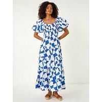 Dusk Fashion Dusk Geo Print Tiered Dress in Blue - Size 16 16 female