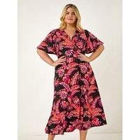 Roman Curve Leaf Print Wrap Midi Dress 18 female