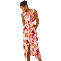 Roman Floral Print Twist Front Midi Dress 18 female