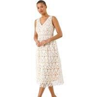 Roman Lace Overlay V-Neck Midi Dress 14 female
