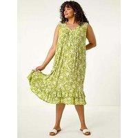 Roman Curve Palm Print Pleated V-Neck Dress 20 female