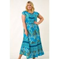 Roman Curve Tropical Tie Neck Dress 20 female