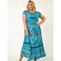 Roman Curve Tropical Tie Neck Dress 30-32 female