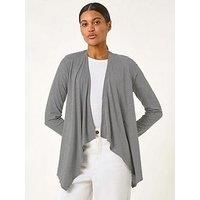 Roman Originals Waterfall Cardigan for Women UK - Ladies Open Front Cardi Smart Casual Edge to Edge Daytime Everyday Summer Autumn Knitted Knitwear Long Sleeve Fashionable - Stripe Black - Size 20