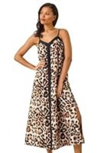 Roman Originals Animal Print Strappy Maxi Dress for Women UK - Ladies Everyday Holiday Spring Summer Sweetheart Neckline Comfy Soft Evening Vacation Work Party - Beige - Size 20