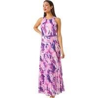 Roman Originals Halterneck Pleated Dress for Women UK Ladies Maxi Midi Sleeveless Formal Wedding Guest Bridemaids Cocktail Party Special Occasion Ascot Races Going Out Evening - Purple Blur - Size 16
