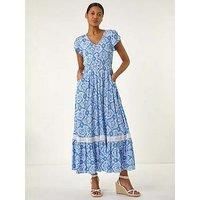 Roman Tile Print Shirred Waist Maxi Dress 12 female