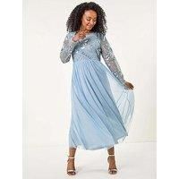 Roman Petite Embellished Mesh Dress 18 female