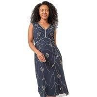 Roman Petite Embellished V-Neck Midi Dress 12 female