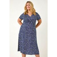 Roman Curve Abstract Twist Front Stretch Midi Dress 22-24 female