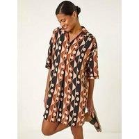 Roman Geometric Collared Shirt Dress 12 female