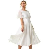 Roman Petite Ivory Trim Neck Short Sleeve Dress - Size 14 14 female