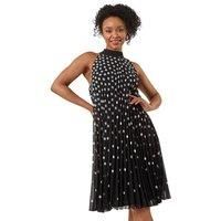 Roman Petite Spot Print Halter Pleat Dress 18 female