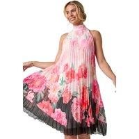 High Neck Floral Pleated Swing Dress - Ladies Roman Originals Women