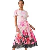 Roman Petite Coral Floral Pleated Midi Dress - Size 18 18 female