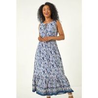 Roman Petite Aztec Print Frill Midi Dress 16 female