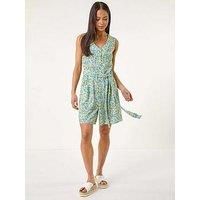 Roman Petite Ditsy Print Tie Waist Playsuit 14 female