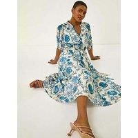 Roman Floral Print Midi Shirt Dress 12 female