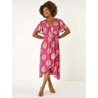 Roman Jacquard Midi Wrap Dress 14 female