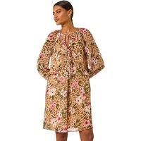 Roman Floral Animal Print Frill A-Line Dress 18 female