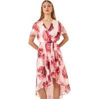 Roman Floral Print Midi Wrap Dress 14 female