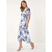 Roman Floral Print V-Neck Midi Dress 14 female
