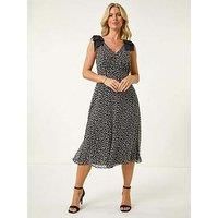 Roman Petite Spot Print Bow Midi Dress 8 female
