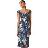 Roman Floral Print Bardot Stretch Midi Dress 16 female