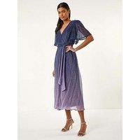 Roman Originals Shimmer Plisse Wrap Dress for Women UK - Ladies Everyday Holiday Spring Summer V-Neckline Comfy Soft Evening Vacation Work Party - Navy Ombre - Size 18