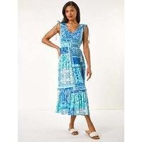 Roman Light Blue Patchwork Shimmer Maxi Dress - Size 12 12 female