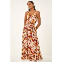 Roman Abstract Tassel Trim Maxi Dress 14 female