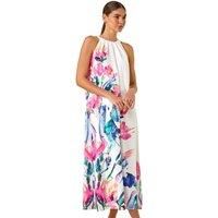 Abstract Floral Pleat Detail Trapeze Dress for Women UK - Ladies Roman