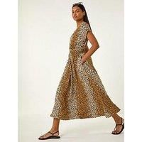 Roman Animal Print Shirred Waist Maxi Dress 20 female