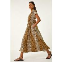 Roman Animal Print Shirred Waist Maxi Dress 10 female
