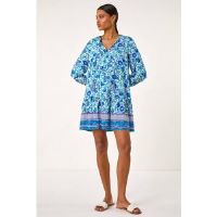 Roman Floral Print Border Smock Dress 20 female