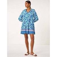 Roman Floral Print Border Smock Dress 16 female