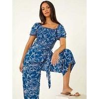 Dusk Leaf Print Wide Leg Jumpsuit 18 female