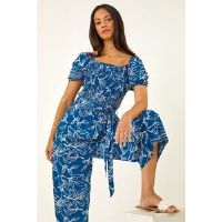 Dusk Leaf Print Wide Leg Jumpsuit 16 female