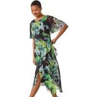 Floral Print Frill Detail Midi Dress - Ladies Roman Originals Women