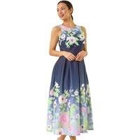 Roman Floral Print Border Premium Stretch Midi Dress 16 female