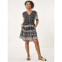 Roman Petite Elephant Print Smock Dress 14 female
