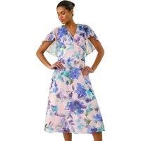 Roman Floral Print Cape Back Midi Dress 16 female