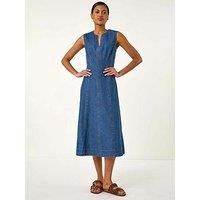 Roman Originals Women's Blue Denim V-Neck Shift Dress Sizes 10-20