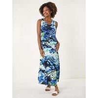 Roman Abstract Linen Mix Midi Dress 16 female